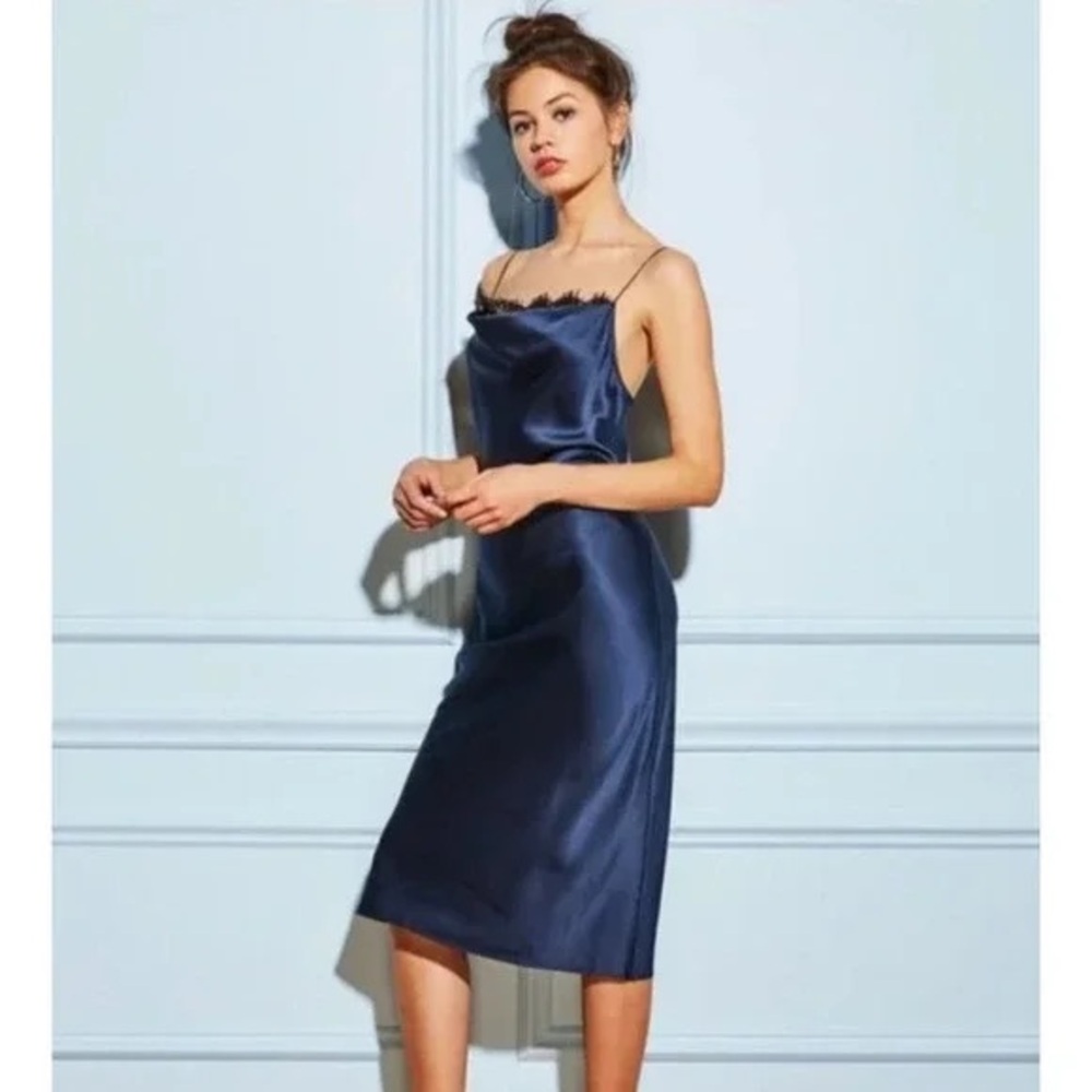 Fleur du Mal Midnight Blue Satin Midi Dress